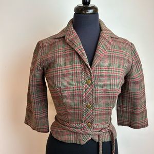 Red and Green Plaid 1950’s vintage wool wrap top.